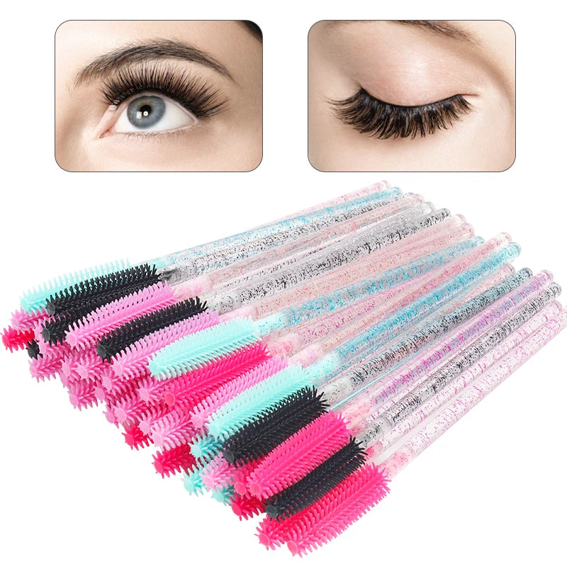 50 pcs Silicone Crystal Mascara Wands Applicator Disposable Diamond Eyelash Brushes Comb For Women Beauty Makeup Brush Tools