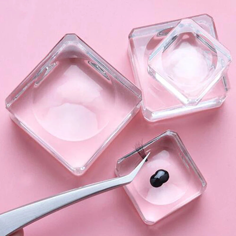 Square Crystal Glass Gasket False Eyelash Stand Glue Pad 4 Size Glue Holder Eyelashes Adhesive Pallet Paste Glue Pad Makeup Tool