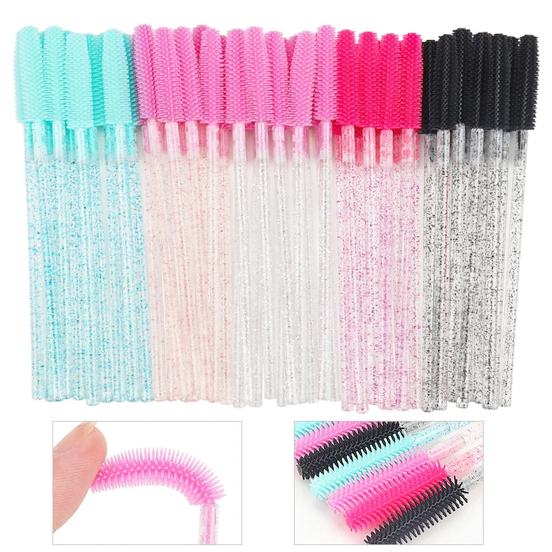 50 Pcs Silicone Crystal Mascara Wands Applicator Disposable Diamond Eyelash Brushes Comb for Women Beauty Makeup Brush Tools