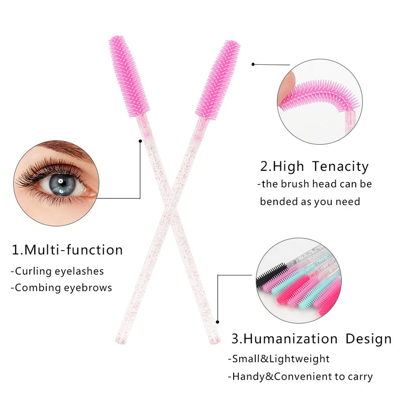 50 pcs Silicone Crystal Mascara Wands Applicator Disposable Diamond Eyelash Brushes Comb For Women Beauty Makeup Brush Tools