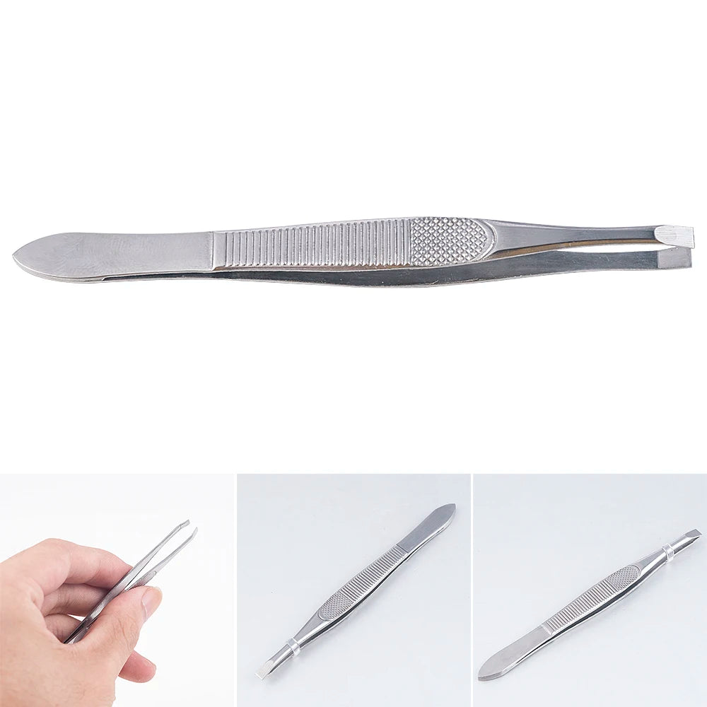 1PCS Eyebrow Hair Tweezers Professional Eyebrow Hair Removal Tweezer Flat Tip Tool Stainless Steel Convenient Small No Rust