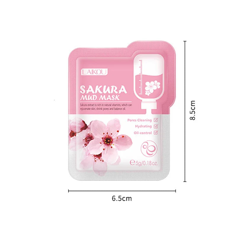 7pcs Japan Sakura Mud Face Mask Deep Cleansing Remove Blackheads Oil-Control Clay Mask Moisturizing Packs Facial Skin Care