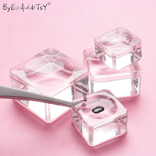 Square Crystal Glass Gasket False Eyelash Stand Glue Pad 4 Size Glue Holder Eyelashes Adhesive Pallet Paste Glue Pad Makeup Tool