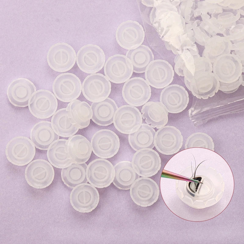 100pcs Individual Eyelash Glue Holder Grafting False Eyelashes white pink Blossom Cup Ring Eyelash Extension Adhesive Stand tool