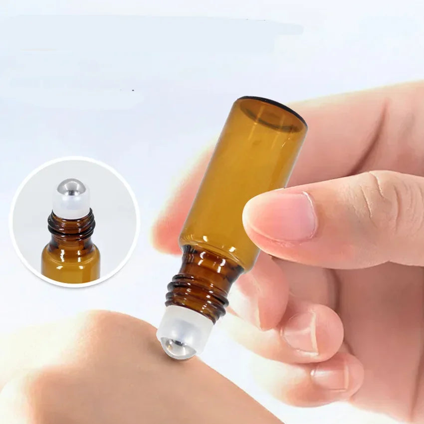 5PC Amber Roller Ball Essential Glass Oil Bottle Empty Perfume Roller Ball Refillable Liquid Container 1/2/3/5/10ML Makeup Tools