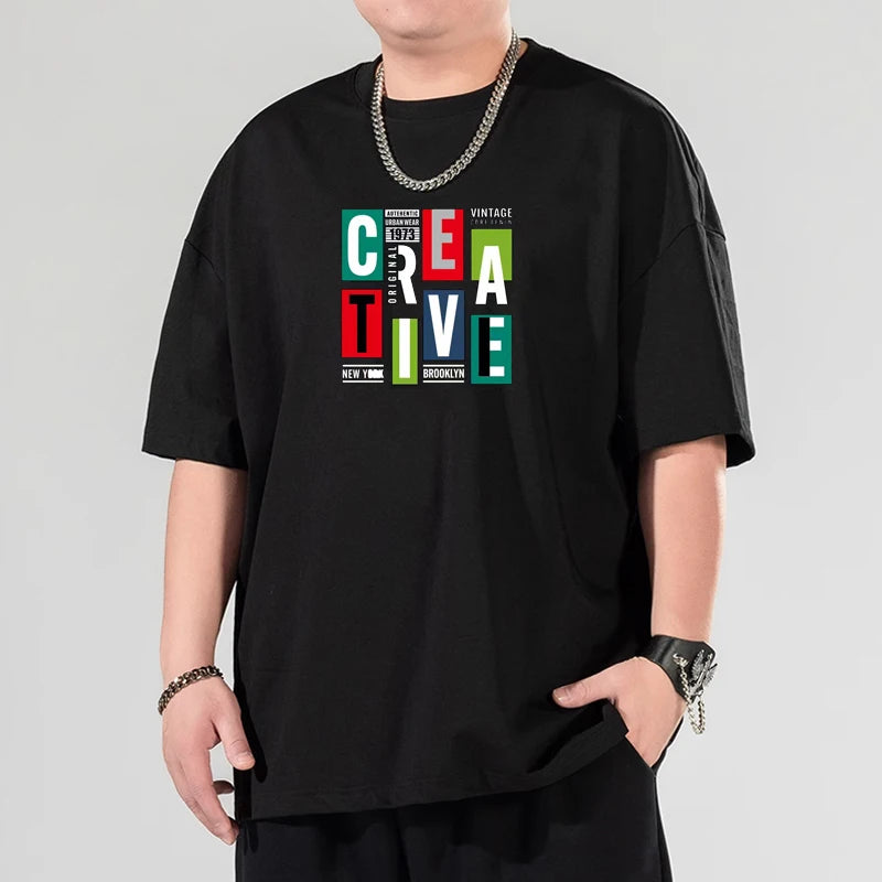 Men Oversized Tees Plus Size 4XL 5XL 6XL 7XL Printed T-shirt for 110-175kg Summer Cotton T-shirt Round Neck Short Sleeve Tops