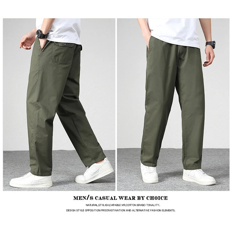 Mens casual Cargo Cotton Pants Men Pocket Loose Straight Pants 2023 Autumn New Male Brand Clothing Jogger Sports Work Trousers