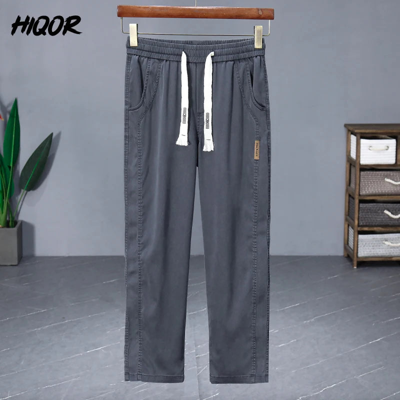 HIQOR Brand Men's Clothing Ice Silk Straight Trousers For Men Summer New In Thin Casual Pants Man Elastic Breathable Sweatpants