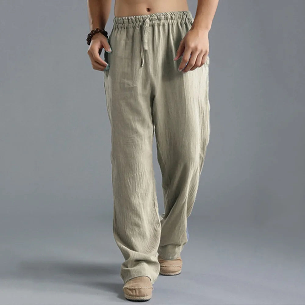 Mens Summer Casual Cotton Linen Loose Drawstring Yoga Pants Trousers  Men Clothing  Pantalones De Hombre Mens Pants