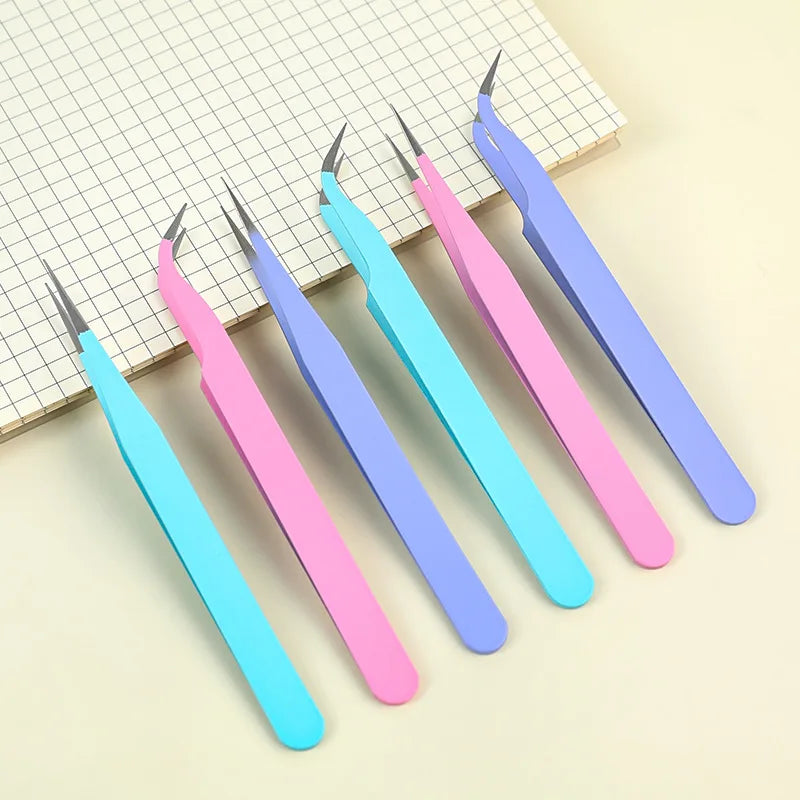 1/2PC Stainless Steel Straight Curved Colored Tweezer for Nail Art Sticker Rhinestone Picking Tool Makeup False Eyelash DIY Tool