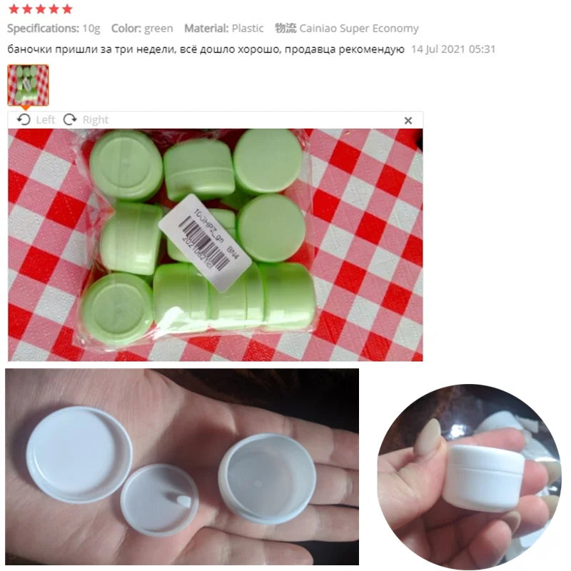 10pcs/set 10g Refillable Bottles Plastic Empty Makeup Jar Pot Travel Face Cream Lotion Cosmetic Container 5 Colors Bead Storage