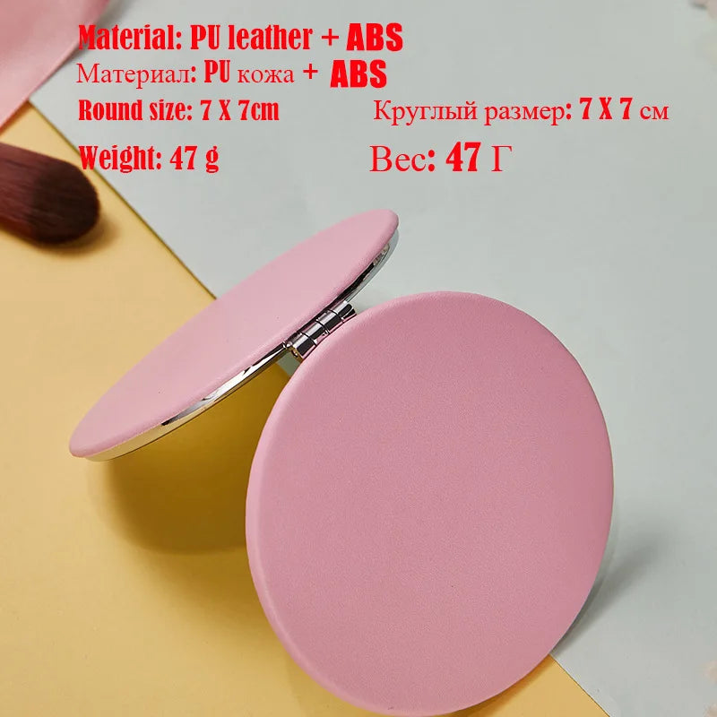 Mini PU Makeup Mirror Magnify Foldable Double Pocket Small Makeup Mirror for Travel Beauty Cosmetic Tool