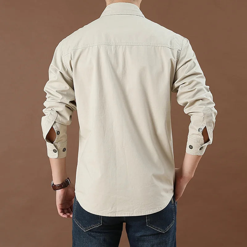 2023 Spring Autumn Denim Men Shirts Long Sleeve 100% Cotton  Outdoor Sports Army Military Casual Shirts Hiking Camping Clothing