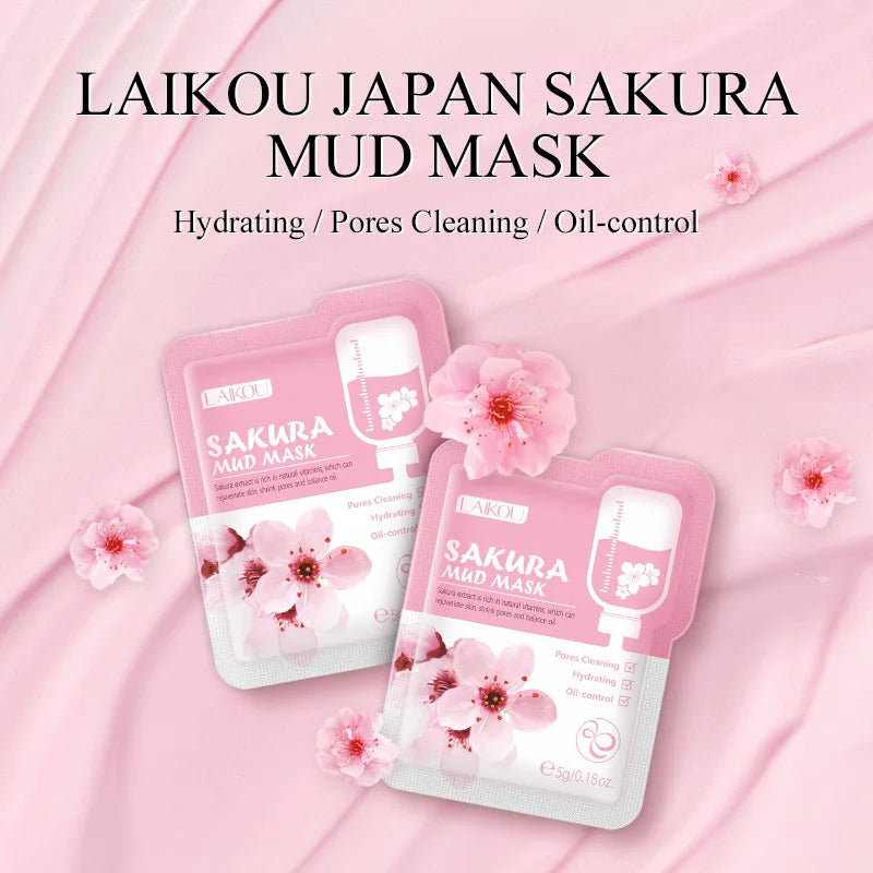 7pcs Japan Sakura Mud Face Mask Deep Cleansing Remove Blackheads Oil-Control Clay Mask Moisturizing Packs Facial Skin Care