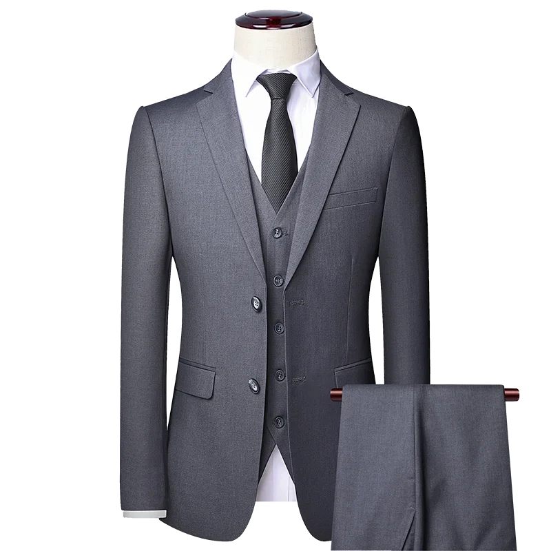 2023High-quality solid color (suit + vest + trousers) Men's business formal suit 3/2 business suit bridegroom and best man