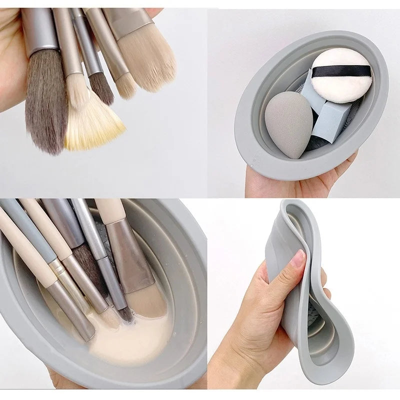 Silicone Makeup Brush Cleaner Bowl Foldable Cleaning Mat Cosmetic Foundation Eyeshadow Powder Brushes Cleaner Tools for Makeup