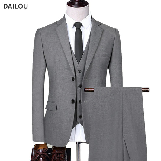 Men Suits Wedding Elegant 3 Pieces Groom's 2 Outfit Set High Quality 2024 Blazers Jackets Vest Pants Luxury Formal Clothing