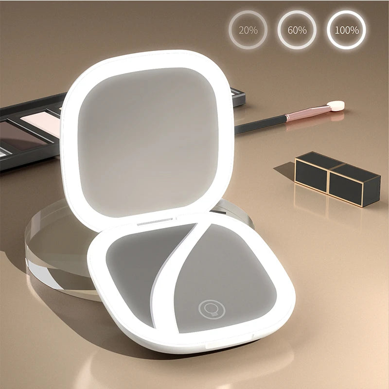 Mini Portable 5X 10X Magnifying Folding Makeup Mirror Led Lights Compact Pocket Travel Aesthetic Vanity Mirrors Make Up Tools