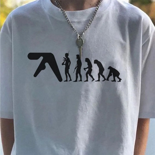 Men T-Shirt Aphex Twin Oversized Cotton Tops Harajuku Short Sleeve Tee Y2k Streetwear Korean Fashion Vintage Aesthetic Clothing