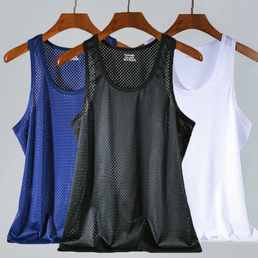 Summer Mesh Tank Top Men Gym Fitness Quick Dry T-shirt Mens Clothing Slim Fit Bodybuilding Sleeveless Shirts Men Basketball Vest