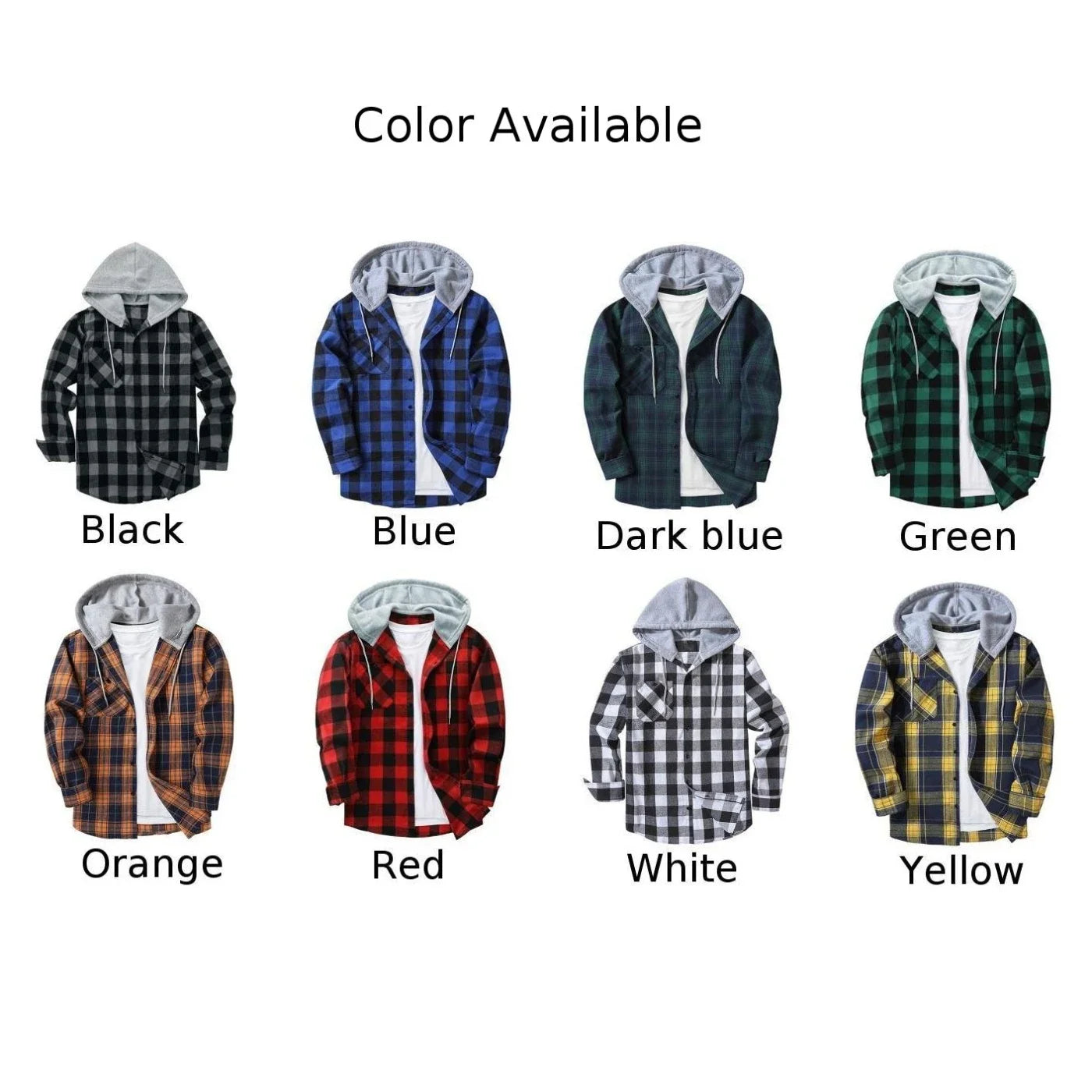 Men Plaid Long Sleeve Hooded Shirts Button Work Drawstring Casual Tops Cardigan Button Down Work Coat Tops Hoodie