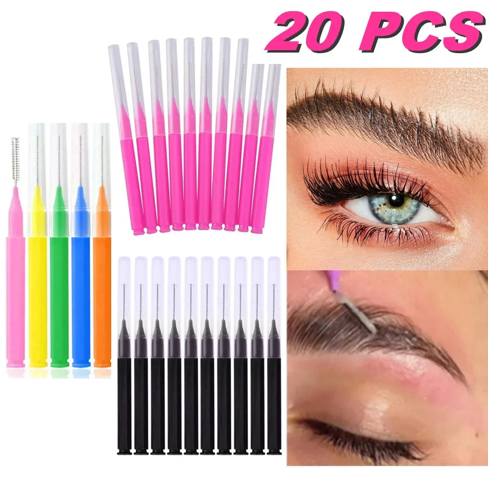 20Pcs Mini Eyebrow Brush Brow Perm Brush Disposable Brow Lifting Brushes Bendable Micro Eyelash Brush Applicators Makeup Tools