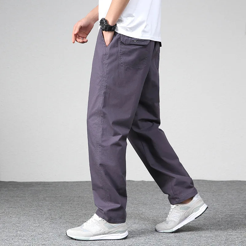 Mens casual Cargo Cotton Pants Men Pocket Loose Straight Pants 2023 Autumn New Male Brand Clothing Jogger Sports Work Trousers