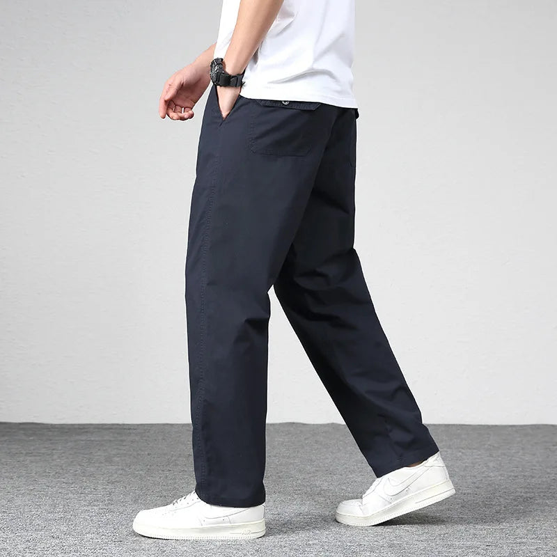 Mens casual Cargo Cotton Pants Men Pocket Loose Straight Pants 2023 Autumn New Male Brand Clothing Jogger Sports Work Trousers