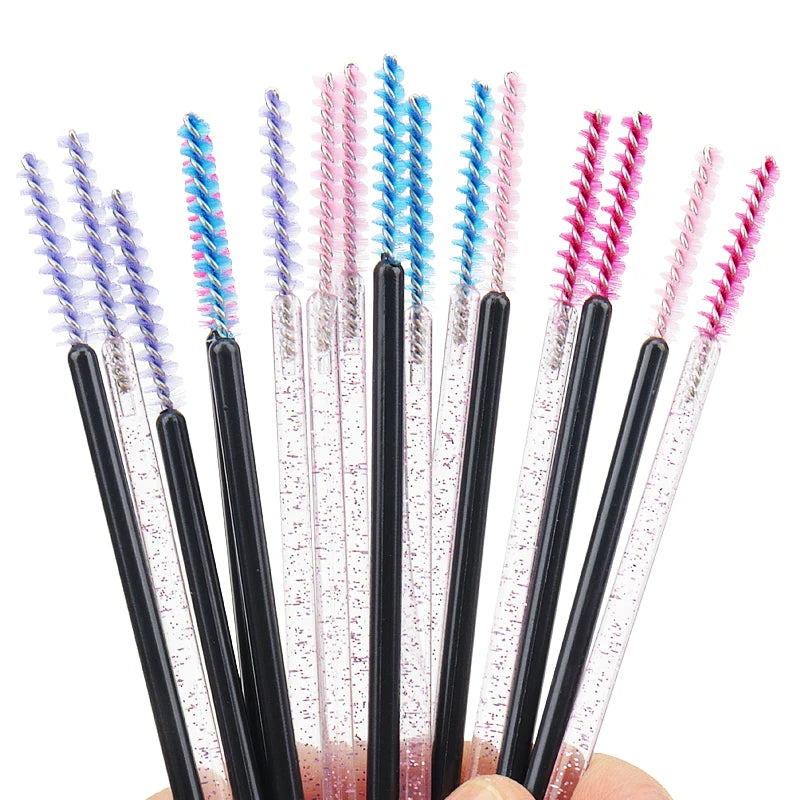 NEW 50Pcs Makeup Eyelash Brushes Disposable Crystal Eyebrow brush Diamond Handle Mascara Wand Applicator Lashes Extension Tools