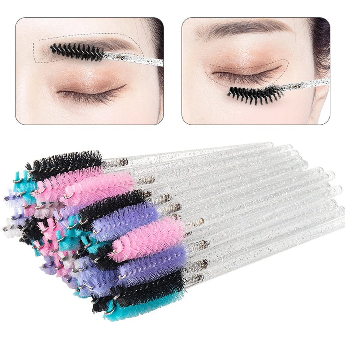 50Pcs Crystal Eyelash Brush Disposable Mascara Wands Eyelash Extension Microbrush Eyebrow Applicator Makeup Brush