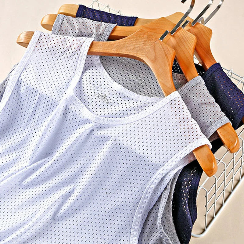 Summer Mesh Tank Top Men Gym Fitness Quick Dry T-shirt Mens Clothing Slim Fit Bodybuilding Sleeveless Shirts Men Basketball Vest