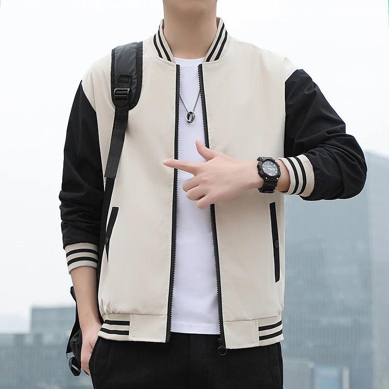 Spring and Autumn Jackets Mens Coats Baseball Collar Striped Patchwork Fashion Clothing Trends Slim Fit