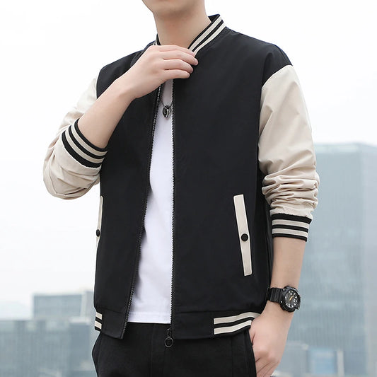 Spring and Autumn Jackets Mens Coats Baseball Collar Striped Patchwork Fashion Clothing Trends Slim Fit