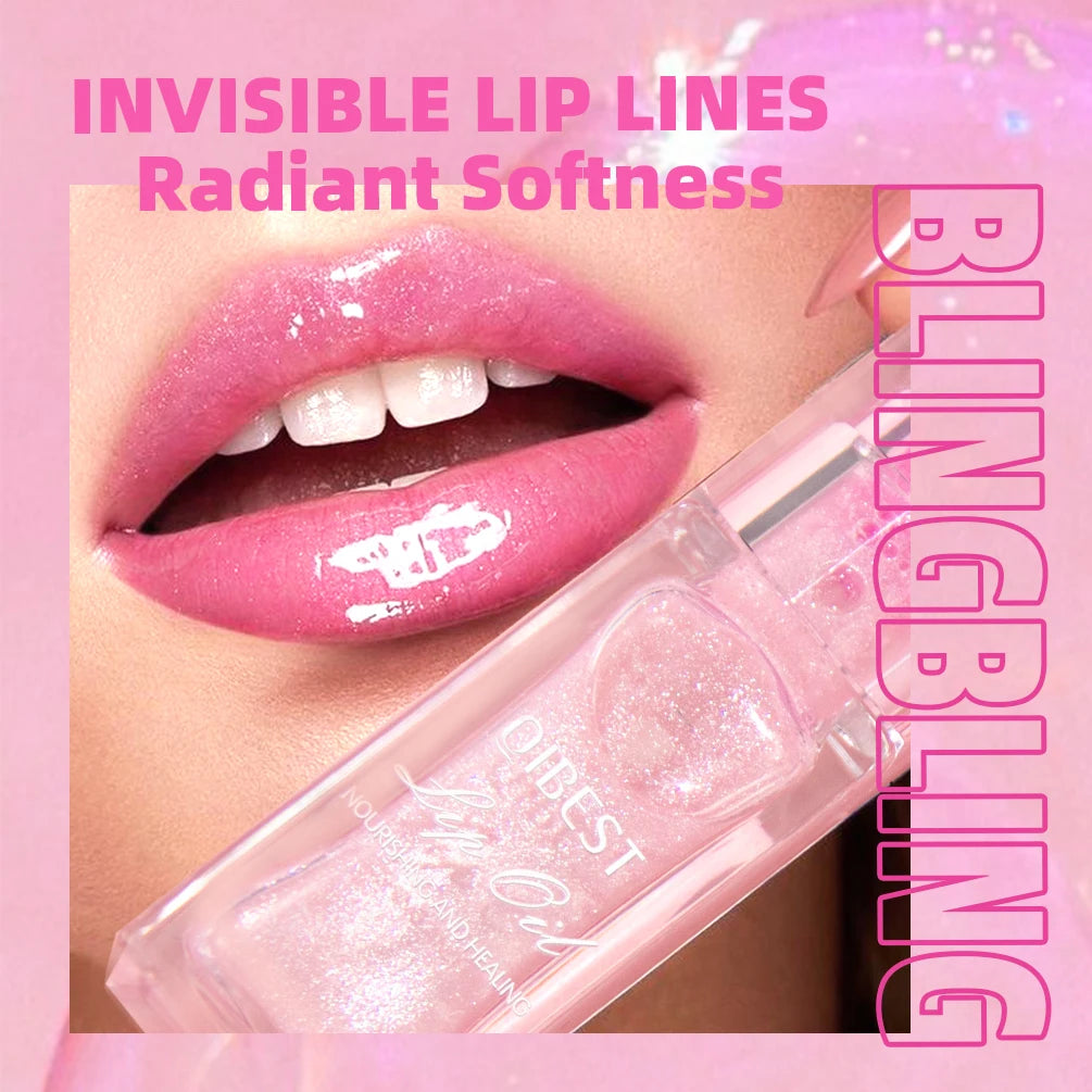 QIBEST Color Changing Lip Gloss Pearlescent Glassy Lip Oil Natural Moisturizing Lip Balm Reduce Lip Lines Jelly Plump Lips Care