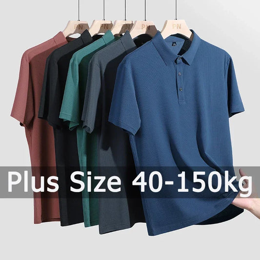 M-9XL Summer Polo Shirt Men Plus Size 45-150kg Short Sleeve T Shirt Plain Casual Loose Oversized Tops Men Clothing Polo Shirt