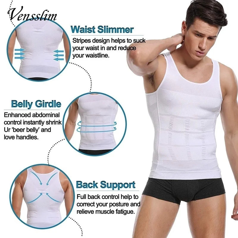 Compression Shirt Slimming Body Shaper Vest Men Gym Workout Sleeveless Gynecomastia Abdomen Waist Trainer Shapewear