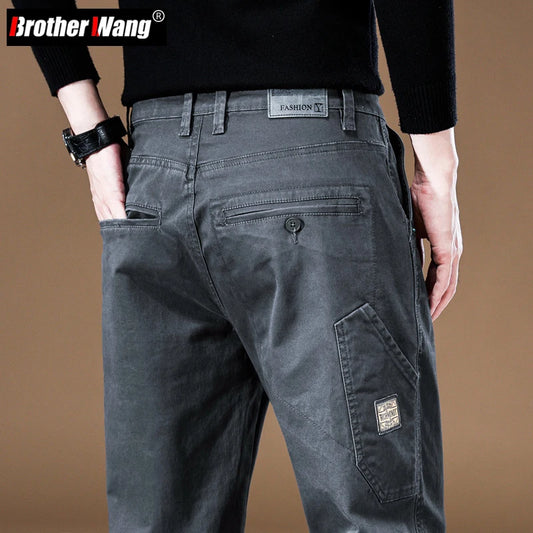 Brand Clothing 2024 New Men's Cargo Pants 97%Cotton Solid Color Work Wear Casual Pant Wide Korean Jogger Trousers Male