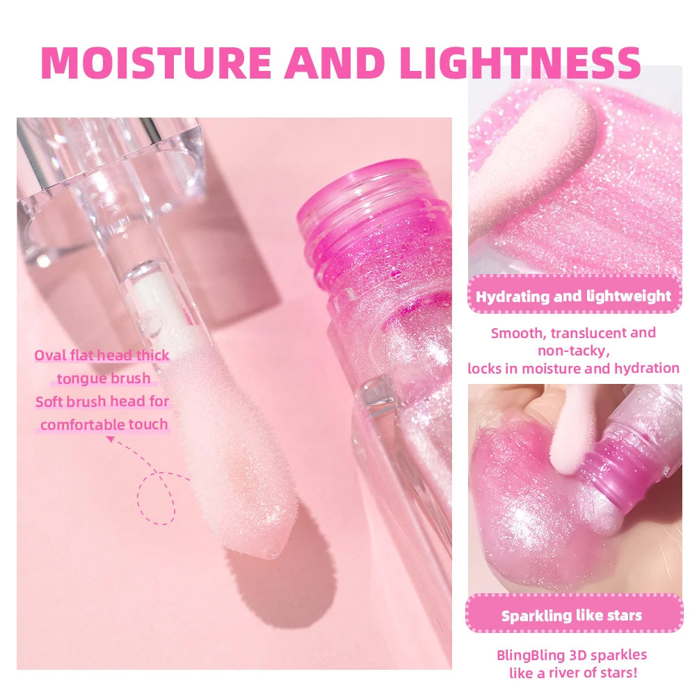 QIBEST Color Changing Lip Gloss Pearlescent Glassy Lip Oil Natural Moisturizing Lip Balm Reduce Lip Lines Jelly Plump Lips Care