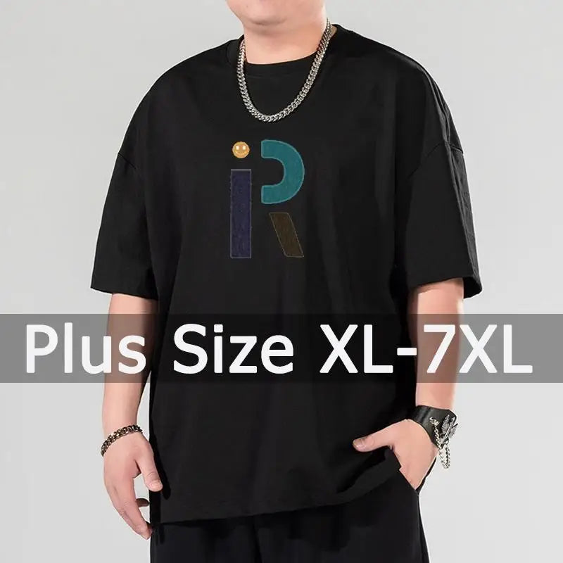 Men Oversized Tees Plus Size 4XL 5XL 6XL 7XL Printed T-shirt for 110-175kg Summer Cotton T-shirt Round Neck Short Sleeve Tops