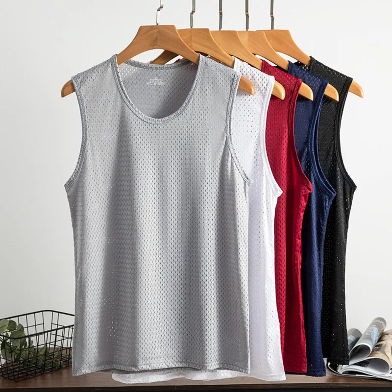 Summer Mesh Tank Top Men Gym Fitness Quick Dry T-shirt Mens Clothing Slim Fit Bodybuilding Sleeveless Shirts Men Basketball Vest