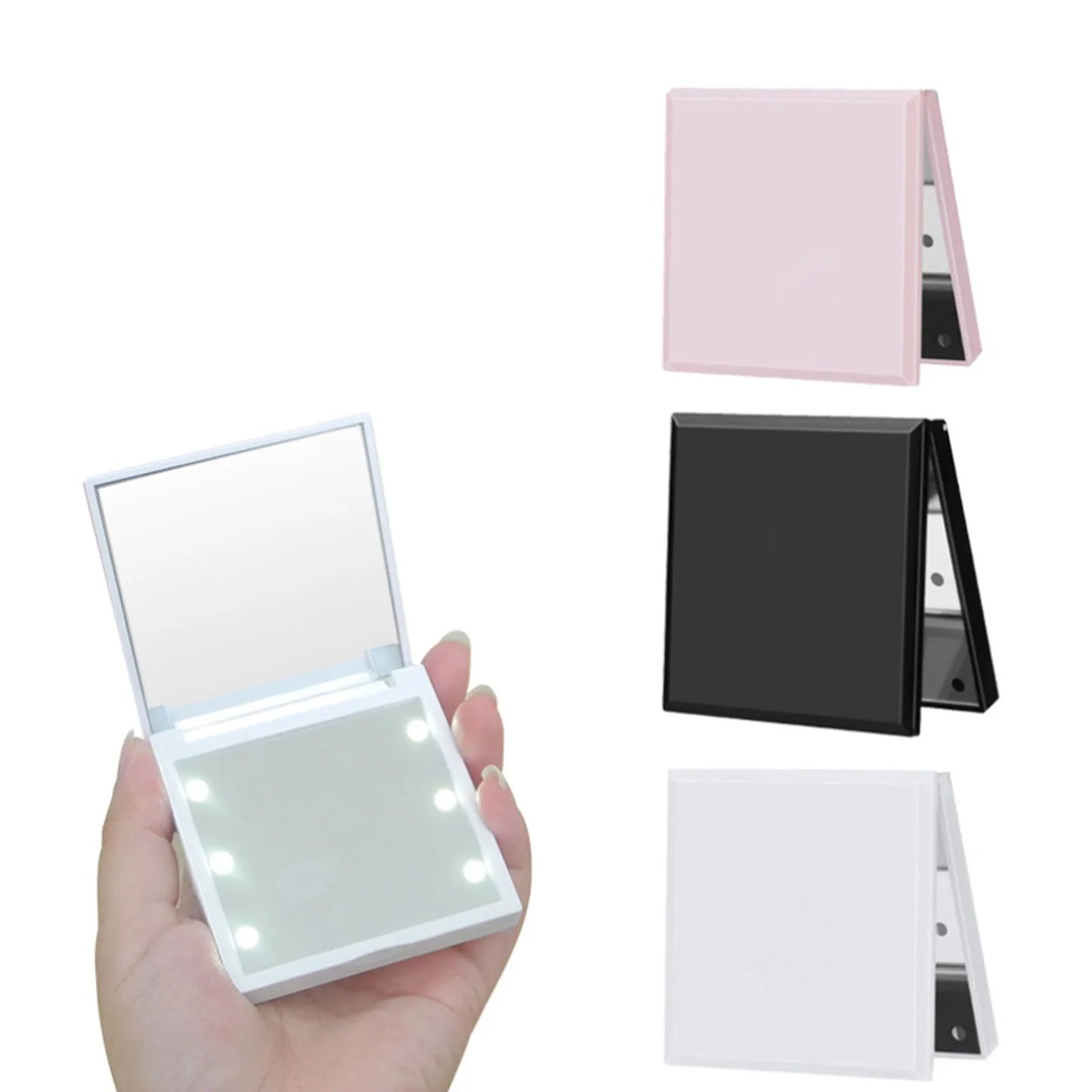 1pcs 6 LED Lamps Women Foldable Makeup Mirrors Lights Lady Cosmetic Hand Folding Portable Compact Pocket Mirror Makeup Tools