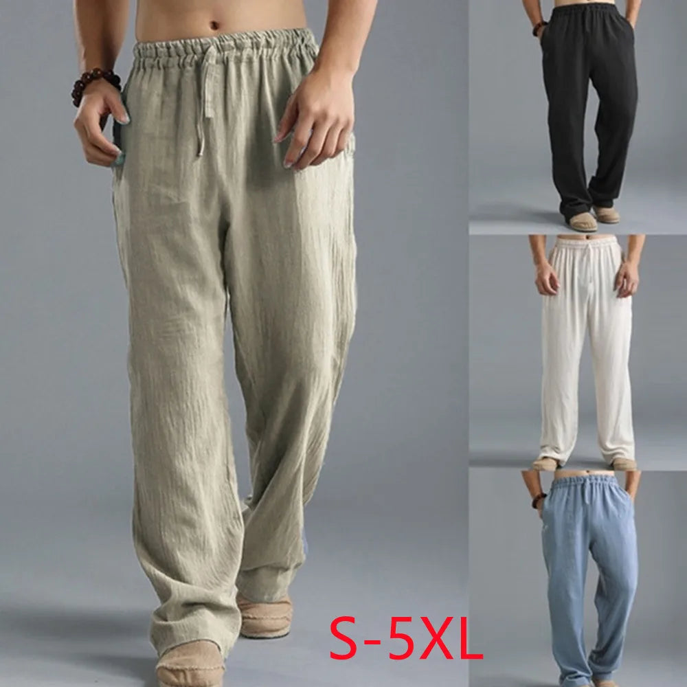 Mens Summer Casual Cotton Linen Loose Drawstring Yoga Pants Trousers  Men Clothing  Pantalones De Hombre Mens Pants