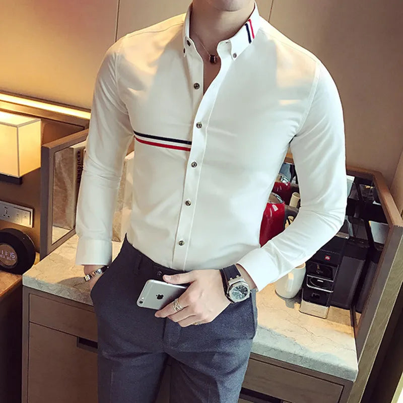 Brand Clothing Male Spring High Quality Long Sleeve Shirts/Men's Slim Fit lapel Leisure Shirts/Fashion Tops Plus Size 4XL 5XL