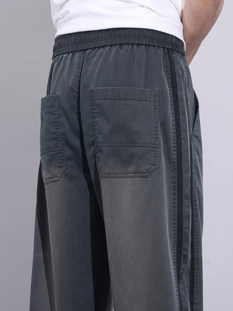 Brand Clothing Summer Thin Soft Lyocell Fabric Jeans Men Loose Wide Leg Pants Elastic Waist Casual Trousers Male Large Size 5XL