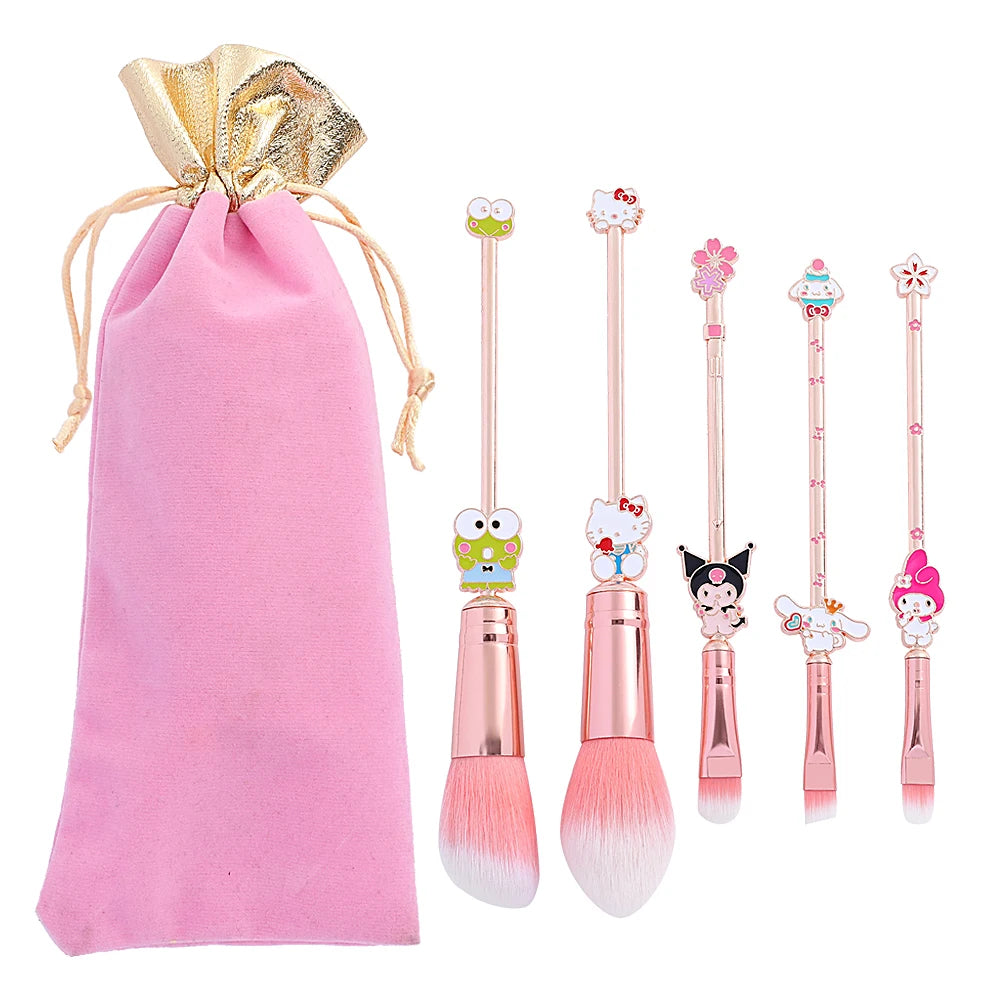 5pcs/set Sanrio Hello Kitty Makeup Brush Cute Kuromi Soft Fluffy for Women's Cosmetic Makeup Foundation Eyeshadow Brush