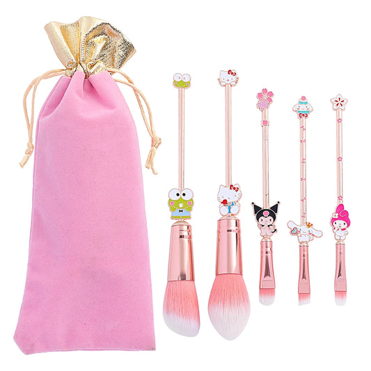 5pcs/set Sanrio Hello Kitty Makeup Brush Cute Kuromi Soft Fluffy for Women's Cosmetic Makeup Foundation Eyeshadow Brush