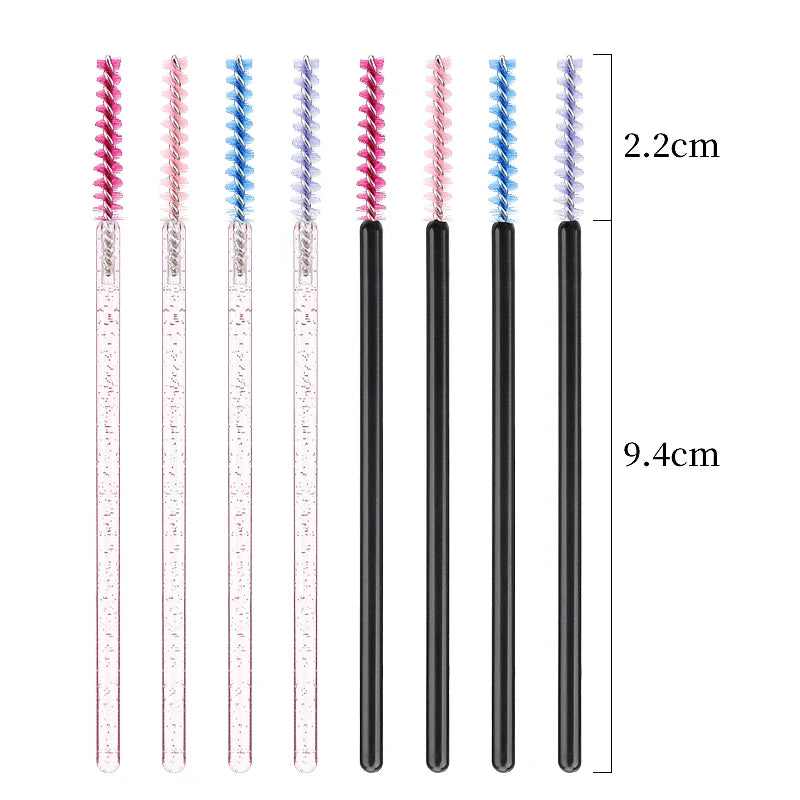 NEW 50Pcs Makeup Eyelash Brushes Disposable Crystal Eyebrow brush Diamond Handle Mascara Wand Applicator Lashes Extension Tools