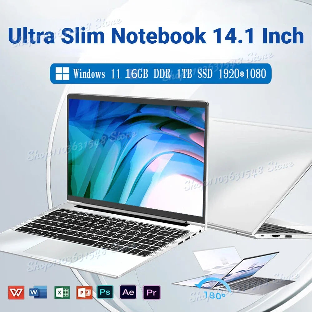 2024 Ultra Slim i7 Laptop 14.1 Inch Intel Core i7-7500U Windows 11 16GB RAM 1TB 2TB SSD 1920*1080 Notebook Computer Portable PC