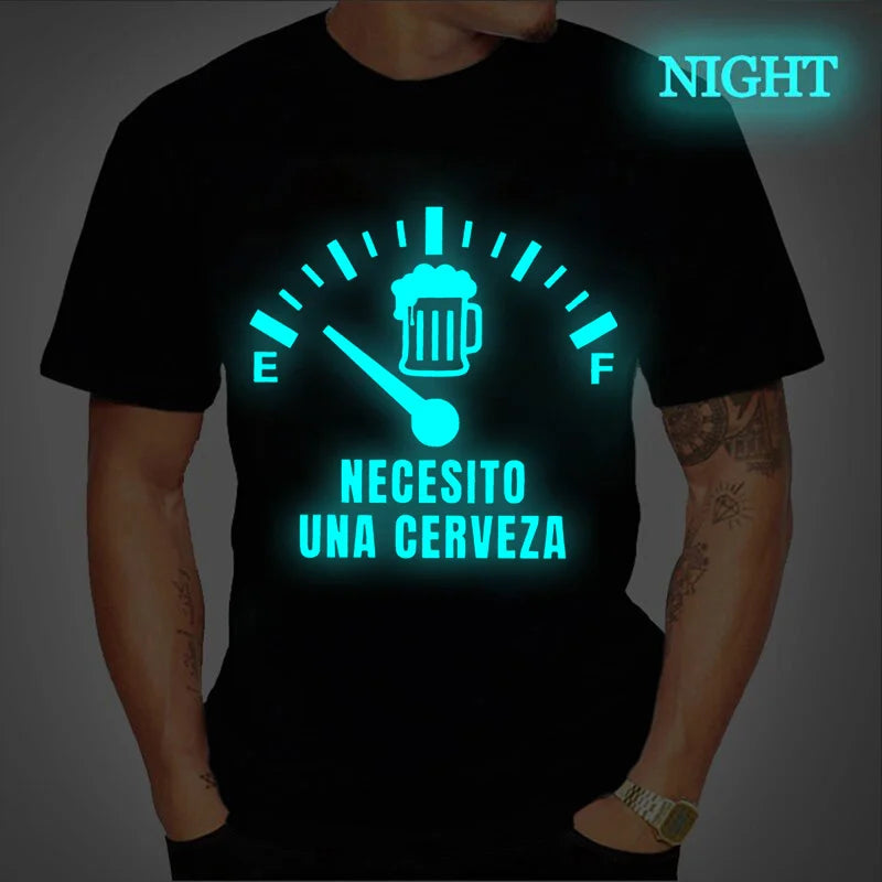 Men's Street T-shirt Necesito Una Cerveza Print Luminous Tops Tees Summer T Shirt Oversized Tee Shirt for Men Tshirt Clothing