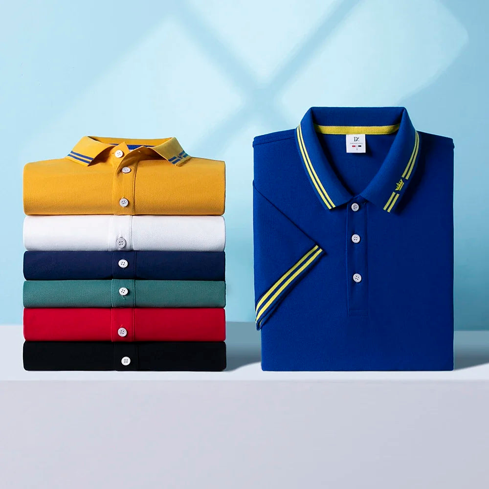 Men Polo T-shirt Logo Customizable Golf Hombre Polos 50% Cotton Daily Smart Casual Clothing Summer Autumn Lapel Top Personalized